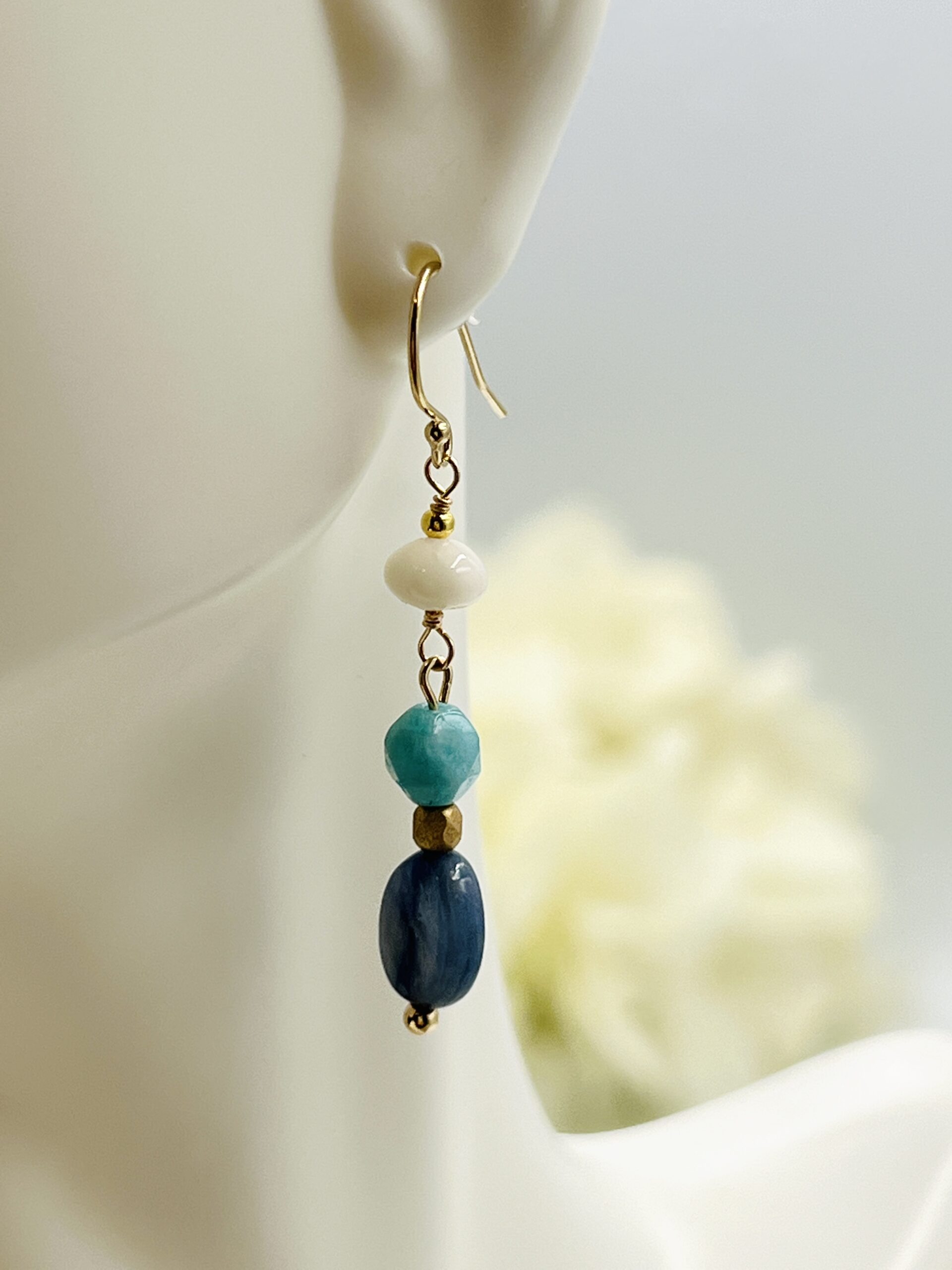 Tropical Colors – Earrings with Coral, Amazonite and Kyanite on Gold Filled  - Ela C Designs