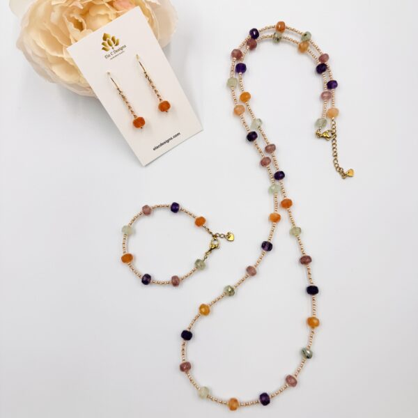 Bouquet - Collection with Carnelian, Amethyst, Strawberry Quartz and Prehnite on Gold