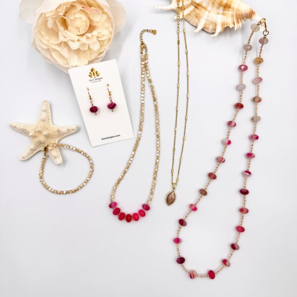 Azalea - Collection with Pink Agate and Shell on Gold