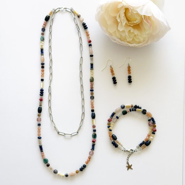 United - Set with Lapis Lazuli, Sunstone, Shell and Quartz